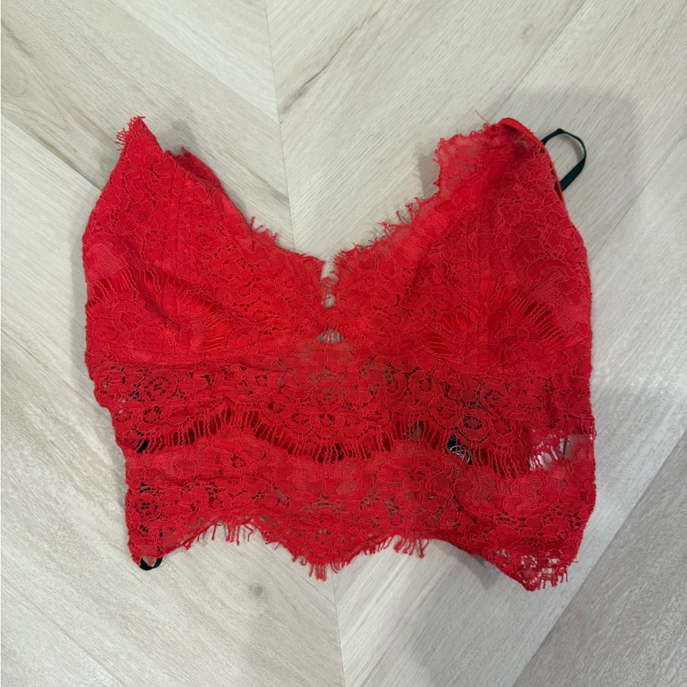 Red Lace Bralette Cropped Top
